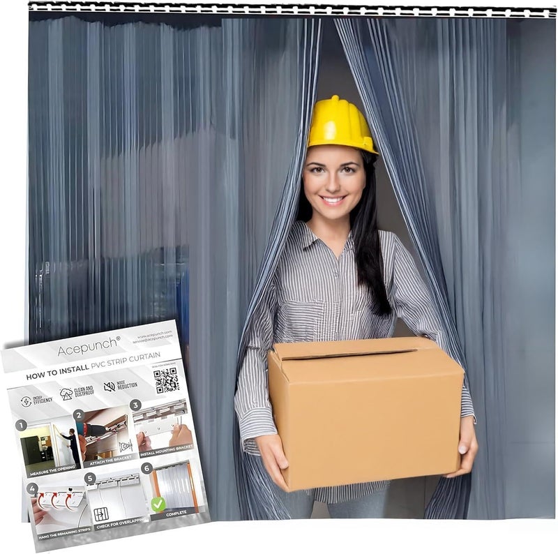Acepunch 4x7' Clear PVC Strip Curtain Kit - 48" Width x 84" Height Heavy Duty, Waterproof, Insulation for Warehouse, Freezer, Garage AP1173 - Image 1