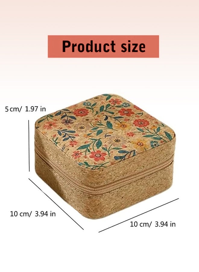 Jewelry Storage Box, Small Retro Print Jewelry Organizer Box, Portable PU Leather Mini Storage for Rings Earrings Necklaces - Image 2