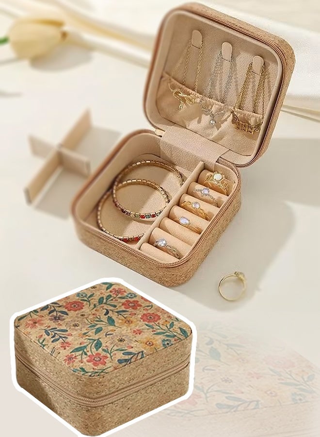 Jewelry Storage Box, Small Retro Print Jewelry Organizer Box, Portable PU Leather Mini Storage for Rings Earrings Necklaces - Image 1