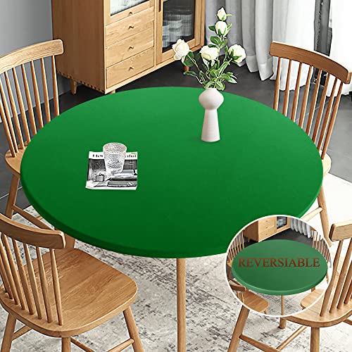 Obstal Fitted Round GreenTable Cloth, Reversible Waterproof Stain Resistant Elastic Stretch Tablecloth, Wipe Clean Table Cover for Outdoor/Indoor Use, Fits Round Tables up to 48" - 56" Diameter - Image 1