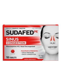 PE Sinus Congestion Maximum Strength Non-Drowsy Decongestant Tablets, 18 ct