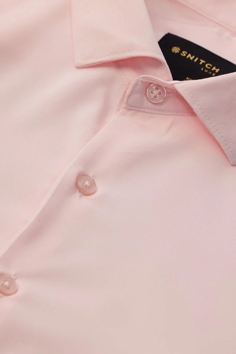 SNITCH Pastel Pink Solid Long Sleeve Slim Fit Luxe Shirt
