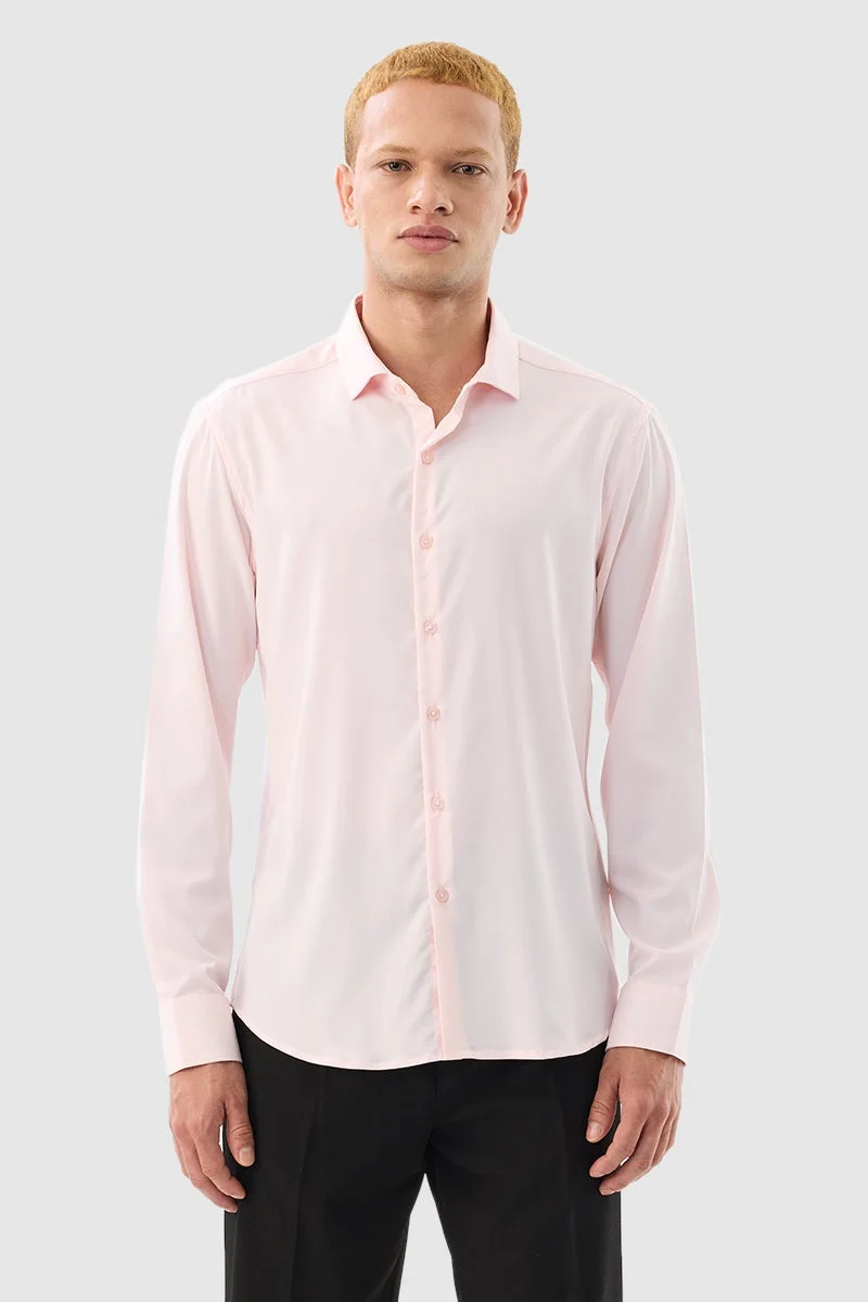 SNITCH Pastel Pink Solid Long Sleeve Slim Fit Luxe Shirt