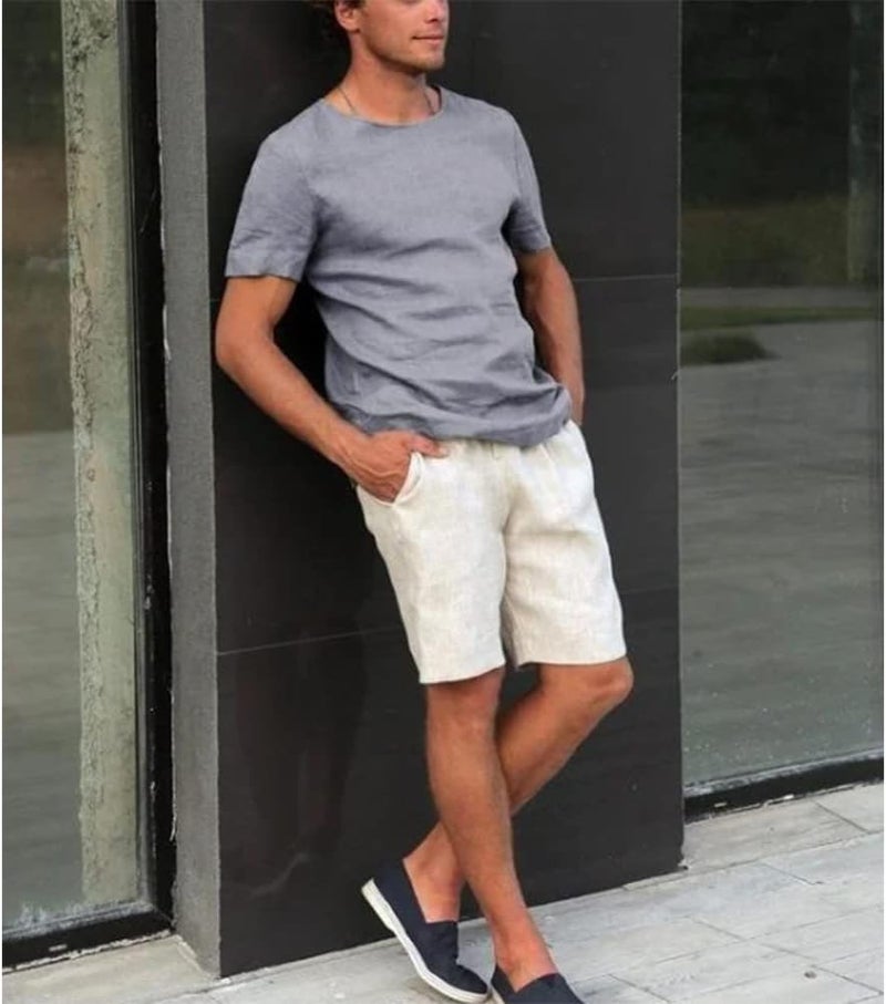 woobles Nature Cotton & Linen Cozy Shorts for Men Mens Nature Cotton & Linen Cozy Shorts Elastic Waist Casual Shorts (3XL,Green) 3X-Large Green - Image 5