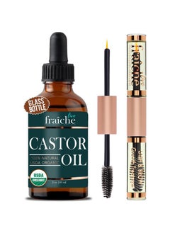 Live Fraiche Organic Castor Oil for Face (2oz) + FREE Filled Mascara Tube, 100% Pure USDA Eyebrow Eyelash Growth Serum, Cold Pressed, Hexane Free Hair Lash Serum  - Image 1