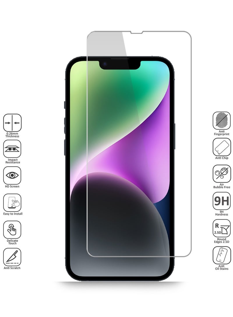 Techie 2 Pack HD Tempered Glass Screen Protector for Apple iPhone 14 - Anti Reflection Anti Bubbles 9H Hardness 0.33 mm Rounded Edges Easy Installation - Image 5