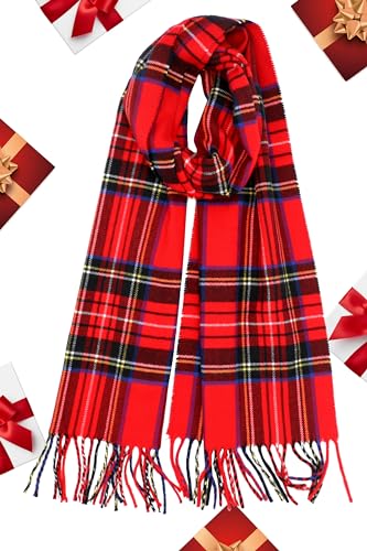 Achillea Classic Plaid Check Cashmere Feel Winter Scarf (Red Tartan) - Image 4
