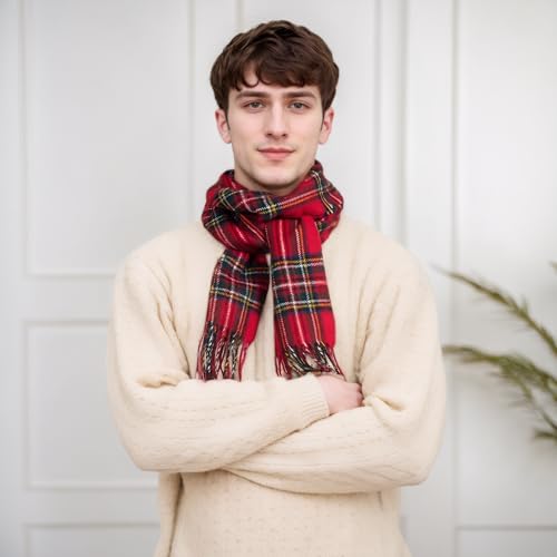 Achillea Classic Plaid Check Cashmere Feel Winter Scarf (Red Tartan) - Image 2