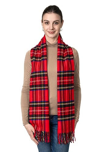 Achillea Classic Plaid Check Cashmere Feel Winter Scarf (Red Tartan) - Image 3