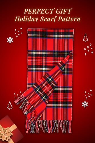 Achillea Classic Plaid Check Cashmere Feel Winter Scarf (Red Tartan) - Image 5