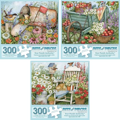 Bits and Pieces 300 Piece Puzzles for Adults Rustic Flowers Puzzle 3Pack 300 Large Pieces 18 x 24 Jigsaw Puzzles Susan Winget No 2 Pieces Alike - Image 1
