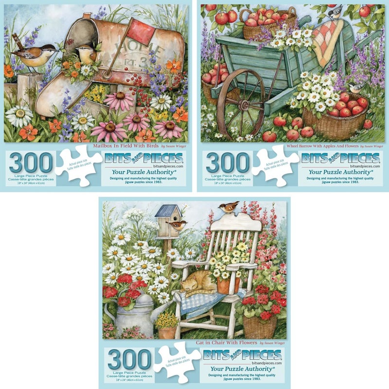 Bits and Pieces 300 Piece Puzzles for Adults Rustic Flowers Puzzle 3Pack 300 Large Pieces 18 x 24 Jigsaw Puzzles Susan Winget No 2 Pieces Alike - Image 3