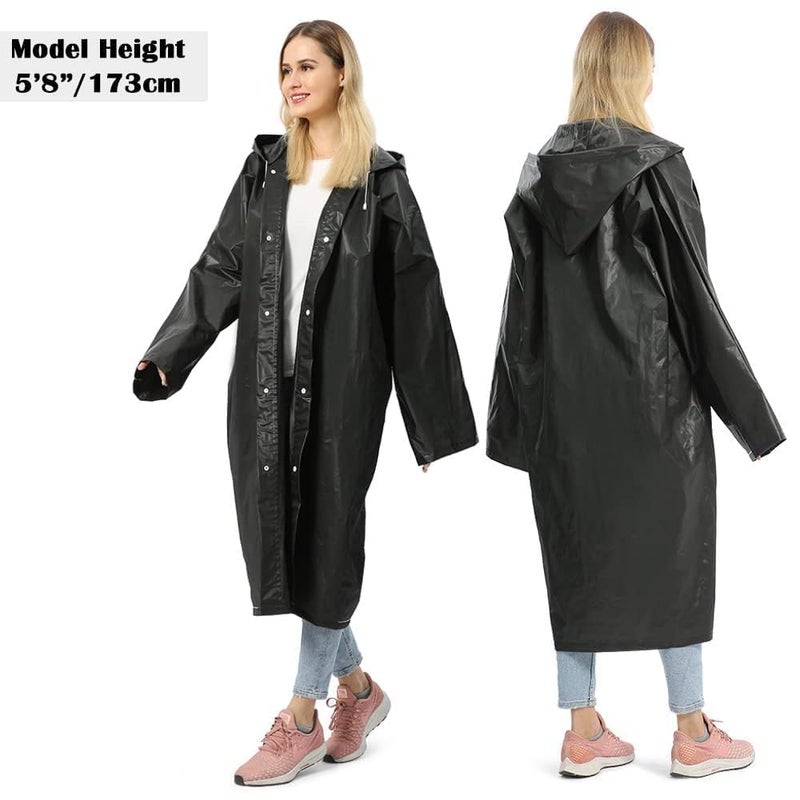 Opret Unisex Adult Black EVA Waterproof Rain Poncho Coat with Hood and Long Sleeves - Image 5