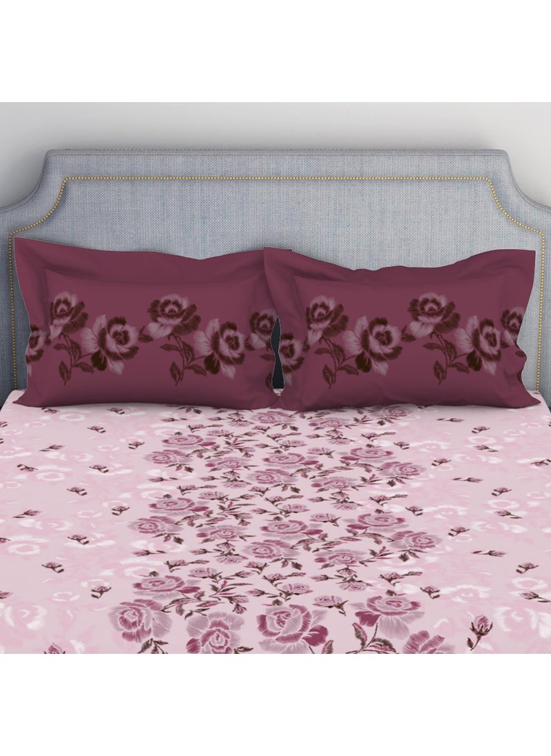 SPACES Spaces Atrium 144 TC 100 Cotton Bedsheet for Double Bed with 2 Pillow Cover Breathable Super Soft 88 X 100 Inches Pink  - Image 4
