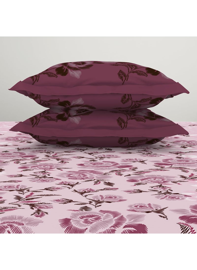 SPACES Spaces Atrium 144 TC 100 Cotton Bedsheet for Double Bed with 2 Pillow Cover Breathable Super Soft 88 X 100 Inches Pink  - Image 5