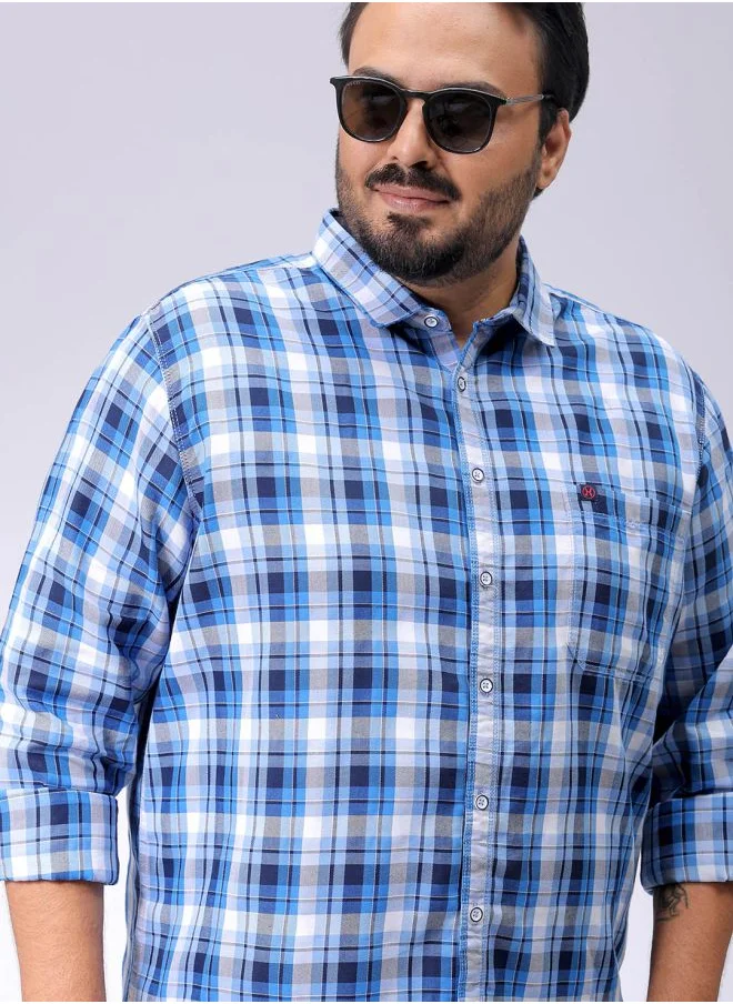 HARDSODA Men Plus Size Regular Fit Checkered Cutaway Collar Full Sleeves Casual Shirt