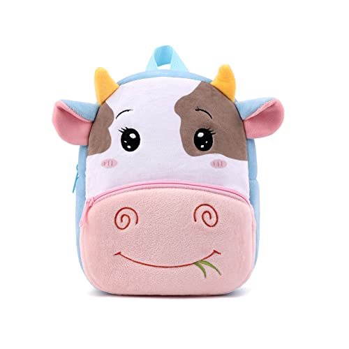 BEFUNIRISE Toddler Backpack for Boys and Girls, Cute Soft Plush Animal Cartoon Mini Backpack Little For Kids 2-6 Years (Cows) - Image 1