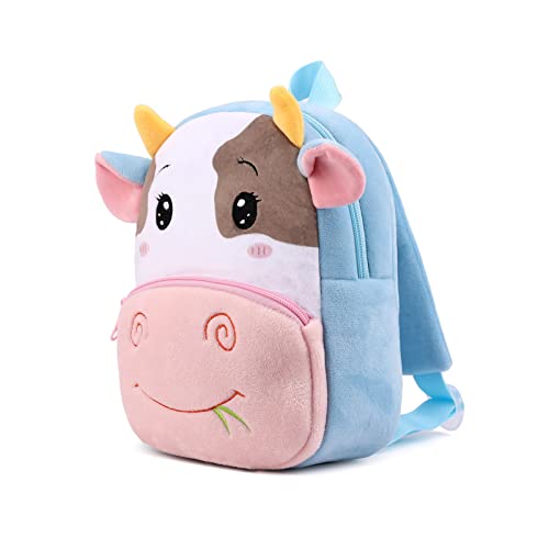 BEFUNIRISE Toddler Backpack for Boys and Girls, Cute Soft Plush Animal Cartoon Mini Backpack Little For Kids 2-6 Years (Cows) - Image 2
