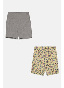 Madden Girl Kids Girl 2 Pieces Floral Print Biker Short, Yellow  - Image 1