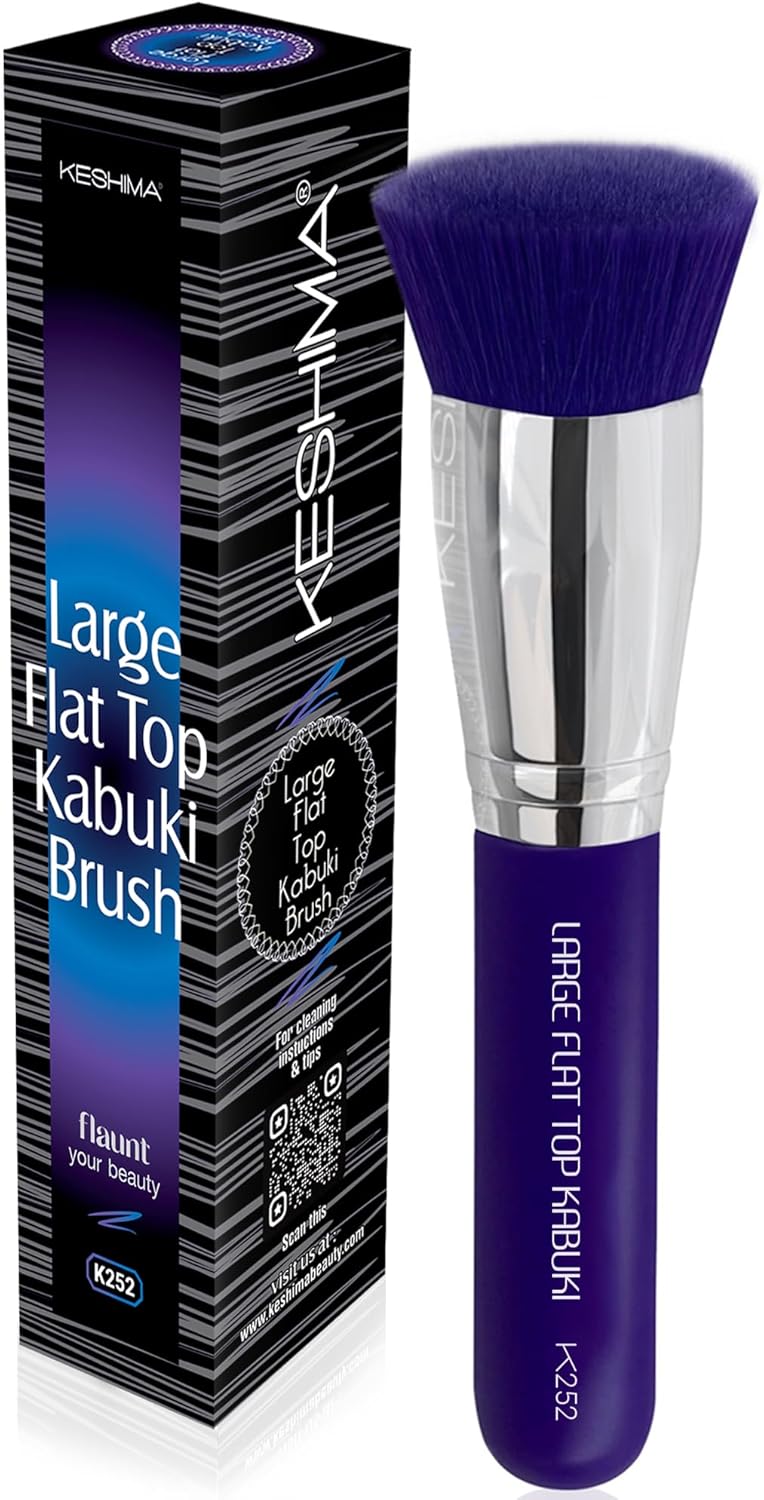 Keshima Large Flat Top Kabuki Foundation Brush - Neon Purple Premium Makeup Brush for Liquid, Cream, and Powder - Buffing, Blending, and Face - 1.6" Top Diameter - Image 1