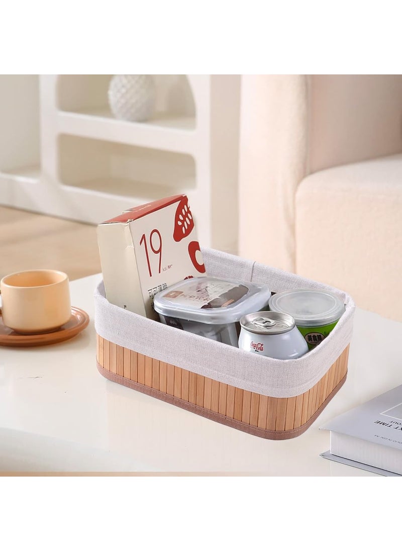 Kuber Industries Kuber Industries Pack of 3 Bamboo Storage Basket With Liner|Fodable Storage Organizer|Box For Cloth, Toiletry, Bathroom|Capacity 7L, 4.8L, 2.8L|Natural|  - Image 2