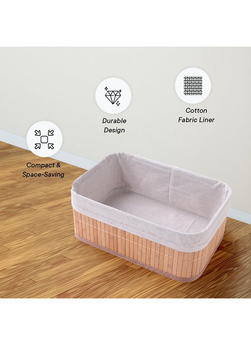 Kuber Industries Kuber Industries Pack of 3 Bamboo Storage Basket With Liner|Fodable Storage Organizer|Box For Cloth, Toiletry, Bathroom|Capacity 7L, 4.8L, 2.8L|Natural|  - Image 4