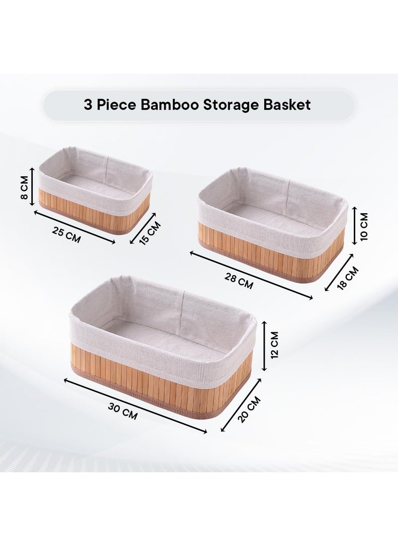 Kuber Industries Kuber Industries Pack of 3 Bamboo Storage Basket With Liner|Fodable Storage Organizer|Box For Cloth, Toiletry, Bathroom|Capacity 7L, 4.8L, 2.8L|Natural|  - Image 3