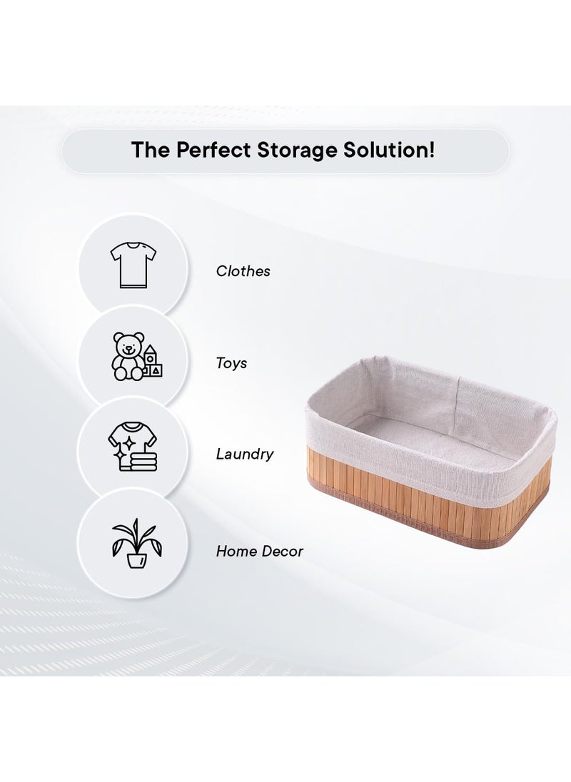 Kuber Industries Kuber Industries Pack of 3 Bamboo Storage Basket With Liner|Fodable Storage Organizer|Box For Cloth, Toiletry, Bathroom|Capacity 7L, 4.8L, 2.8L|Natural|  - Image 5