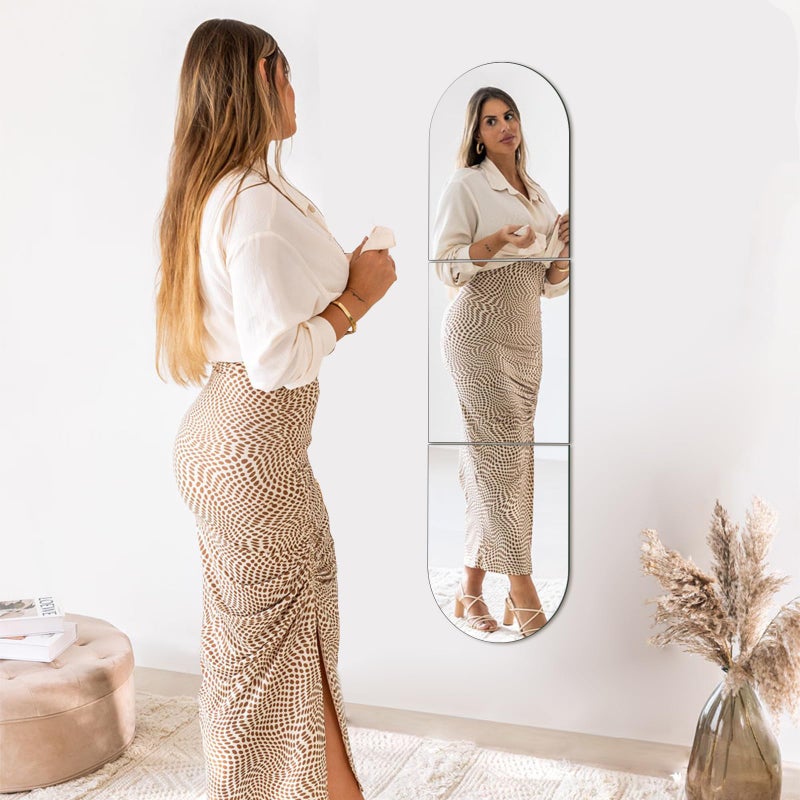 QEEYON Arched Full Length Mirror Wall Mounted 16''x12'' x 3PCS Frameless Glass Full Body Mirror Tiles for Wall, Door, Living Room, Bathroom, Bedroom, Cloakroom, Entryway Decor - Image 3