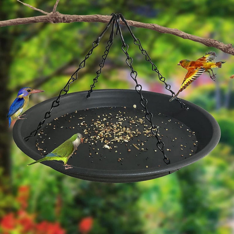 Pmsanzay 12.8" Homes Garden Platform Bird Feeder, Large Hanging Tray Squirrel Feeder, Bird Seed Catcher Tray, Bird Viewing, for Attracting Birds Outdoors, Backyard, Large Capacity, Black - Image 4