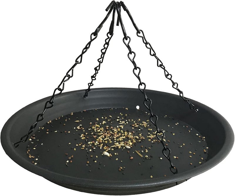 Pmsanzay 12.8" Homes Garden Platform Bird Feeder, Large Hanging Tray Squirrel Feeder, Bird Seed Catcher Tray, Bird Viewing, for Attracting Birds Outdoors, Backyard, Large Capacity, Black - Image 1