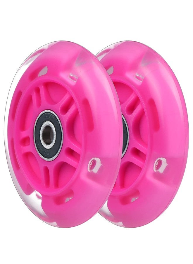 WHEELGOO 2-Pack Rear 80mm Colorful Flashing 3-Wheeled Kid Scooter Replacement Wheels for Kid Push Kick Scooter (Pink) - Image 1