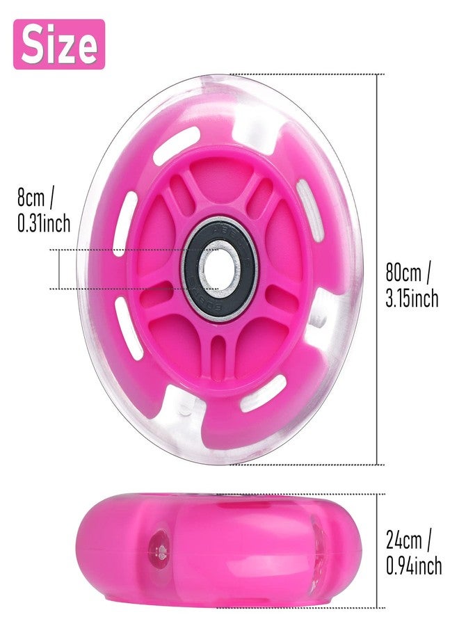 WHEELGOO 2-Pack Rear 80mm Colorful Flashing 3-Wheeled Kid Scooter Replacement Wheels for Kid Push Kick Scooter (Pink) - Image 2