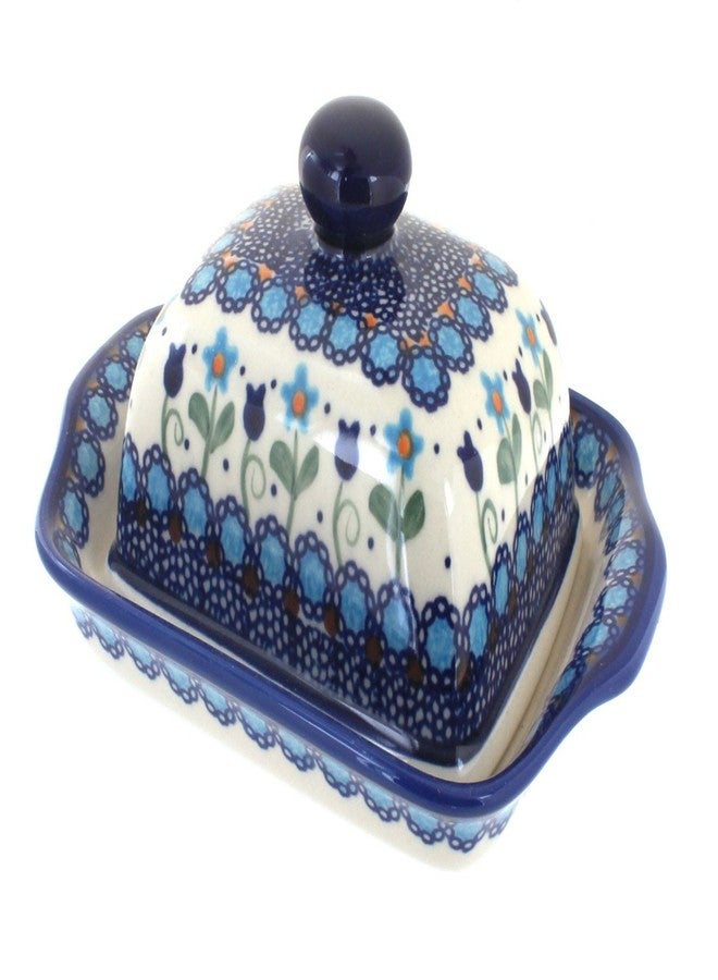 Blue Rose Pottery طبق زبدة بلو روز بولش بوتري - طبق زبدة بلو سافانا المربع - يتسع لقطعة زبدة واحدة - طبق زبدة لتنظيم وتخزين الزبدة على سطح الطاولة - Image 1