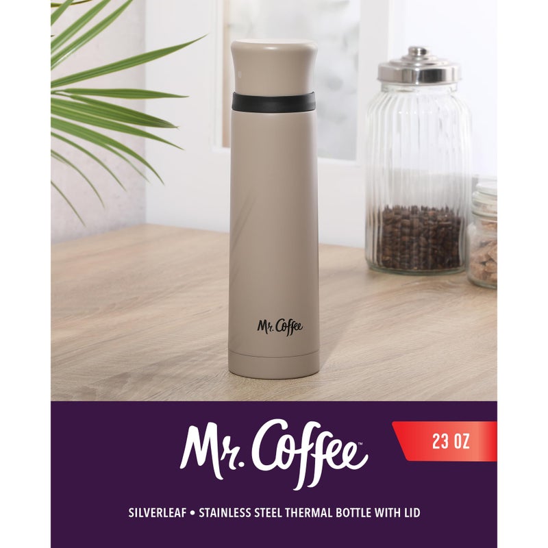 Mr. Coffee Silverleaf 23 oz Stainless Steel Thermal Bottle â€“ Double Wall Vacuum Insulated Travel Mug with Leak-Proof Lid, Taupe â€“ Hot & Cold Beverage Flask for Work, Commute, or Camping - Image 2