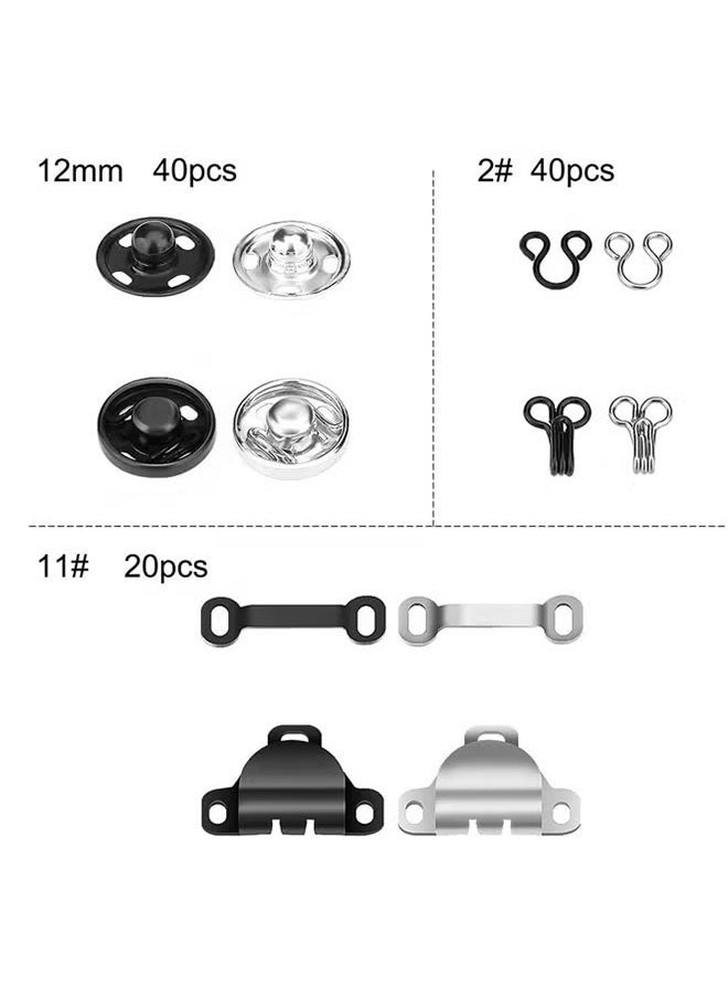 100 Pieces 3 Styles Skirt Hook and Eye Set, Sewing Snap Clothing Tools with Metal Snaps, Garment Snaps for Skirts, Bras, Jeans, DIY Sewing (Black and Silver with Storage Box) - Image 2