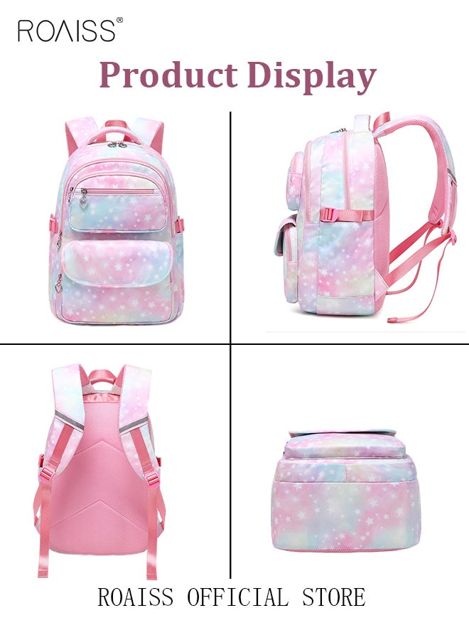 roaiss 3 Piece Student Backpack Set (Schoolbag + Lunch Bag + Pencil Case) Gradient Color School Bag Large Capacity Waterproof Wear Resistant School Backpack Suitable for Primary and Secondary School Students - Image 3