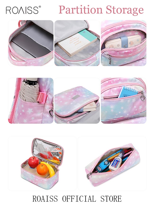 roaiss 3 Piece Student Backpack Set (Schoolbag + Lunch Bag + Pencil Case) Gradient Color School Bag Large Capacity Waterproof Wear Resistant School Backpack Suitable for Primary and Secondary School Students - Image 5