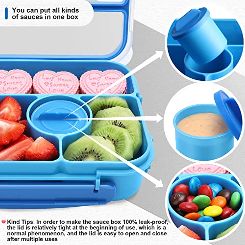 Amathley Bento Box Adult Lunch Box Kids,Lunch Containers for Adults/Kids/Toddler,5 Compartments Bento Lunch Box with Sauce Vontainers,Microwave & Dishwasher & Freezer Safe,BPA-Free(Blue) - Image 5