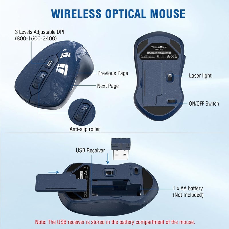 EDJO Wireless Keyboard and Mouse Combo, 2.4G Full-Sized Ergonomic Computer Keyboard with Wrist Rest and 3 Level DPI Adjustable Wireless Mouse for Windows, Mac OS Desktop/Laptop/PC(Galaxy Blue) - Image 5