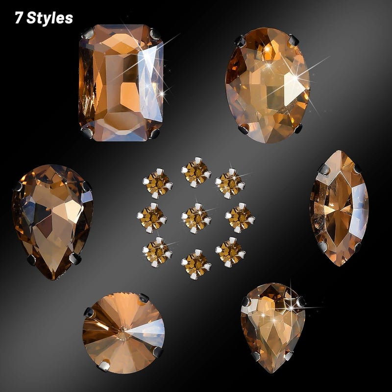 WILLBOND 156 Pcs Sew on Rhinestones Claw Flatback Crystal Rhinestones Metal Prong Setting Gems Acrylic Glass Sewing Gems for Clothes DIY Craft Shoes Dress Jewelry Making(Golden Champagne) - Image 4