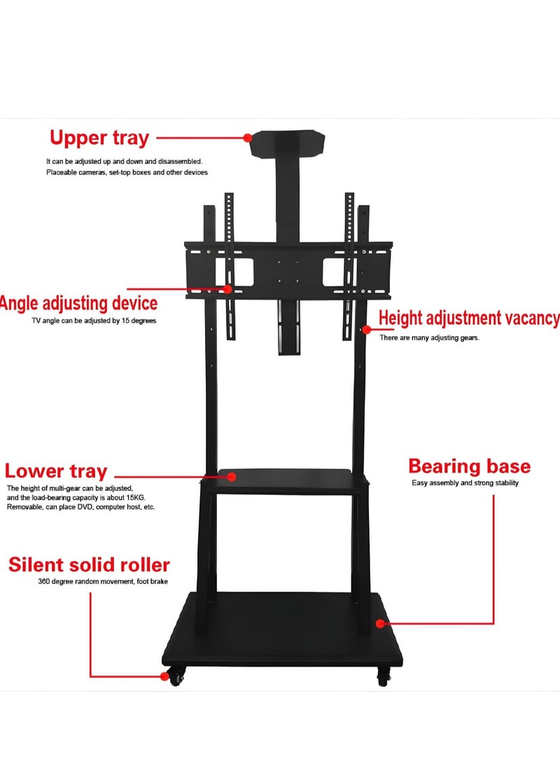 Premium Heavy Duty Full Motion TV Trolley Stand – Adjustable Floor Mount with Brackets for 32 to 75 LED, LCD u0026 Plasma TVs, 3 Shelves, VESA 100x100 to 600x400mm - Image 2