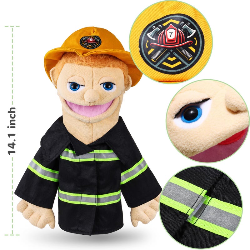 ZJoey Role Play Hand Puppets Hand Plush Chef Doctor Fireman Pirate Detective Athlete Nurse Worker Hand Puppet Toys Puppets for Kids Storytelling Imaginative Pretend Play Teaching Preschool(Fireman) - Image 4