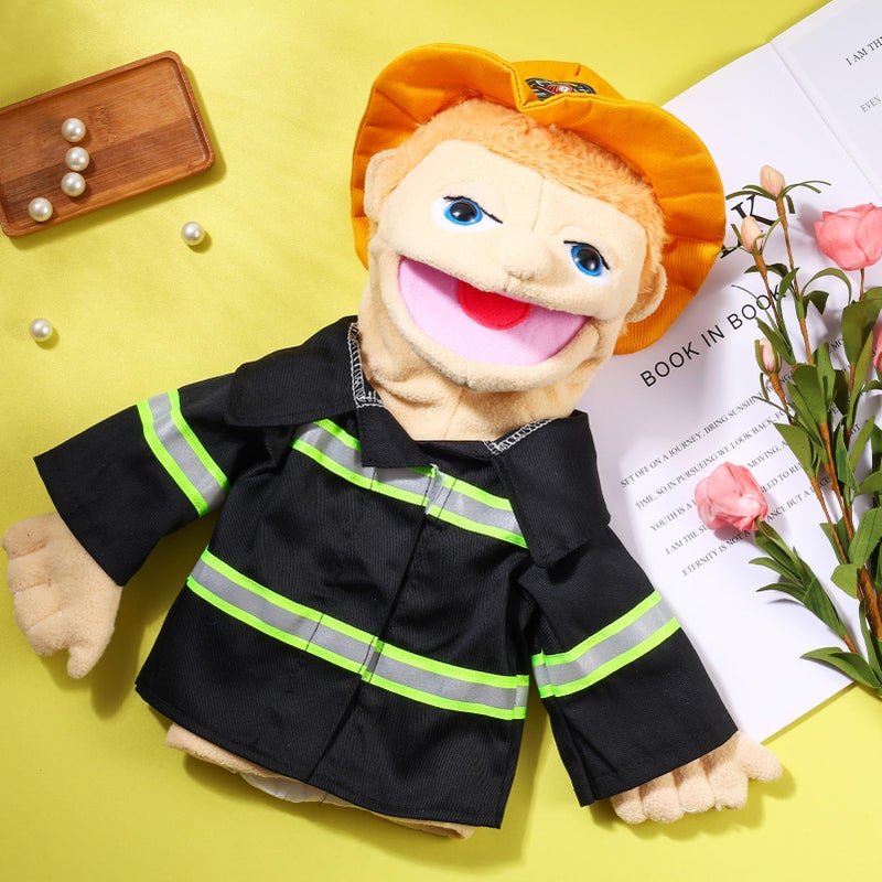 ZJoey Role Play Hand Puppets Hand Plush Chef Doctor Fireman Pirate Detective Athlete Nurse Worker Hand Puppet Toys Puppets for Kids Storytelling Imaginative Pretend Play Teaching Preschool(Fireman) - Image 3