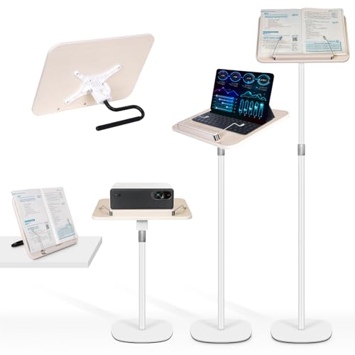 TNNOP 2-in-1 Floor Standing Book Stand, Foldable Book Holder for Reading with Page Clips, 19"–51" Height Adjustable, Sturdy Podium Stand for Reading, Bible, Laptop, Cookbooks, or Projector - Image 1