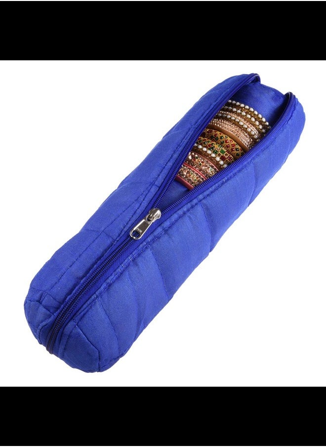 Kuber Industries Kuber Industries Single Rod Bangle Box | Polyester Watch Organizer for Small Jewellery | Travelling Bracelets Organizer with Zipper | Blue  - Image 1