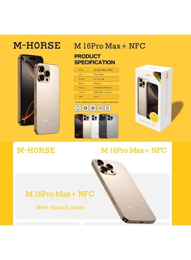M-HORSE M16 Pro Max 256GB, 12GB RAM, NFC, Fast Charging – Desert Gold - Image 4