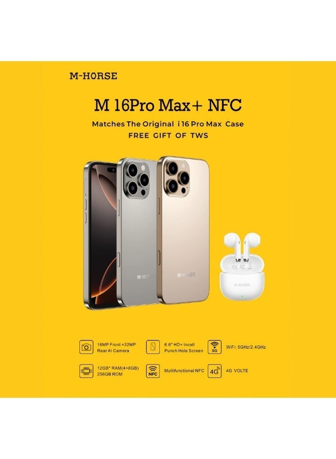 M-HORSE M16 Pro Max 256GB, 12GB RAM, NFC, Fast Charging – Desert Gold - Image 2