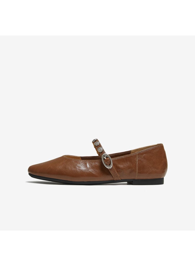 Basto 25 Autumn Mary Jane Retro Low-cut Women's Flats Bn756cq5 Brown Size 37 - Image 1