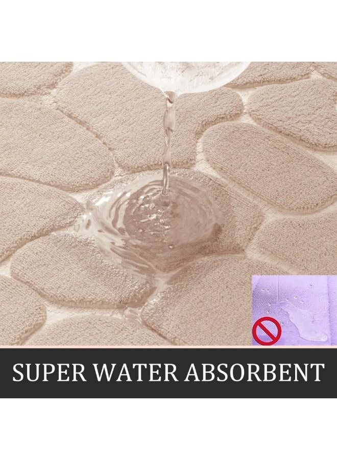 Vixplorn Bathroom Rugs Sets 3 Pieces, Ultra Soft Plush Bath Mats for Bathroom, Polyester Fiber Stone Embossed Toilet Lid Cover Floor Mats Bathtub Side Absorbent Carpets - Image 3